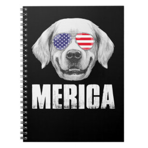 Caderno Espiral Ouro Retriever Goldie Dog USA American Flag US P
