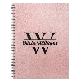 Caderno Espiral Ouro Rosa Brilho Monograma | Brilho Moderno Femini