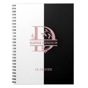 Caderno Espiral Ouro Rosado Moderno com Monograma Personalizado Di