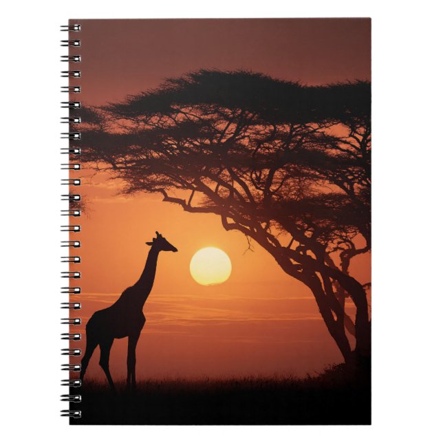 Caderno Espiral Ouro Savannah Sunset Giraffe Silhouette (Frente)