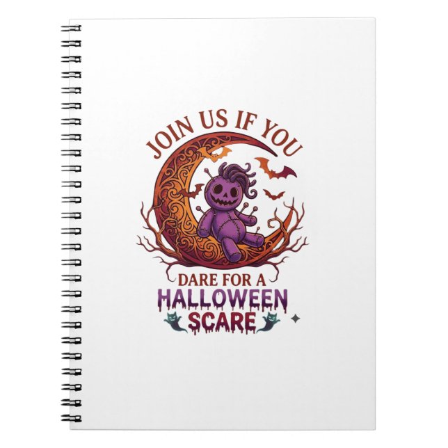 Caderno Espiral Ousar Halloween Assustar Boneco de Voodoo Roxo Cre (Frente)