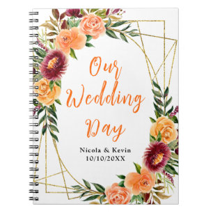 Caderno Espiral Outono Burgundy e Flores Laranja