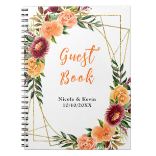 Caderno Espiral Outono Burgundy e Flores Laranja