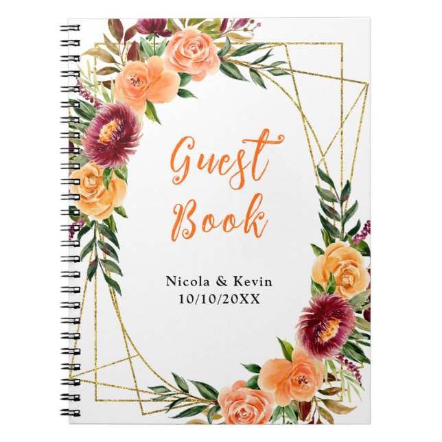 Caderno Espiral Outono Burgundy e Flores Laranja (Frente)