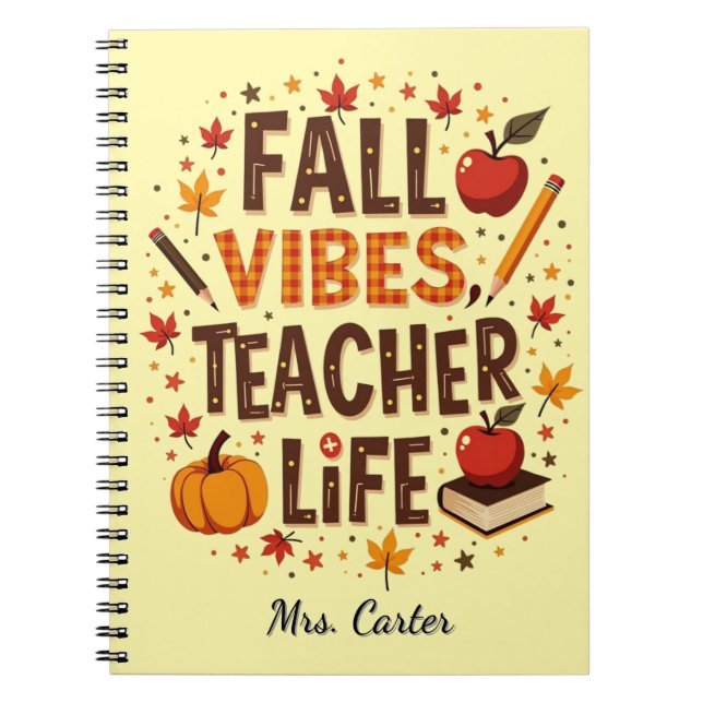 Caderno Espiral Outono Vibes Vida de Professor – Personalizado Ret (Frente)