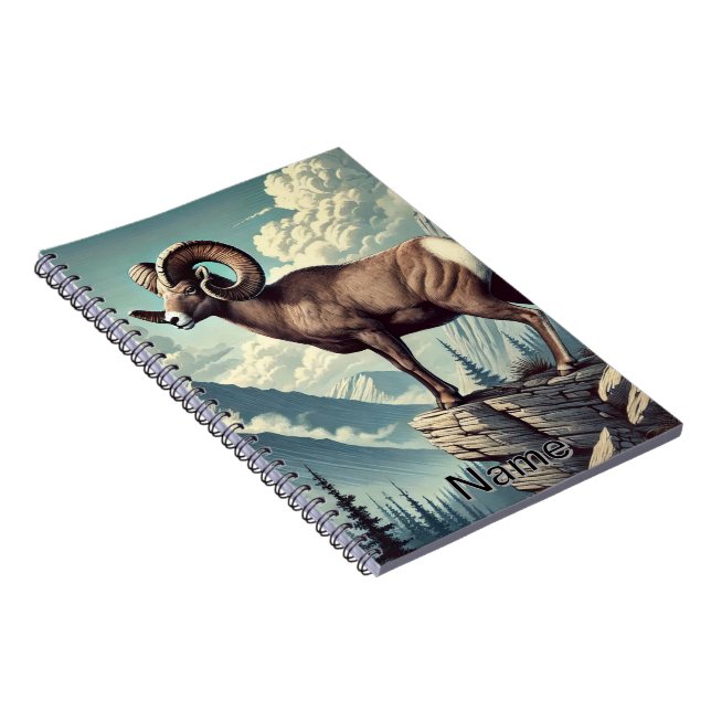 Caderno Espiral Ovelha Bighorn Personalizada em um Cultivo Rochoso (Lado Direito)