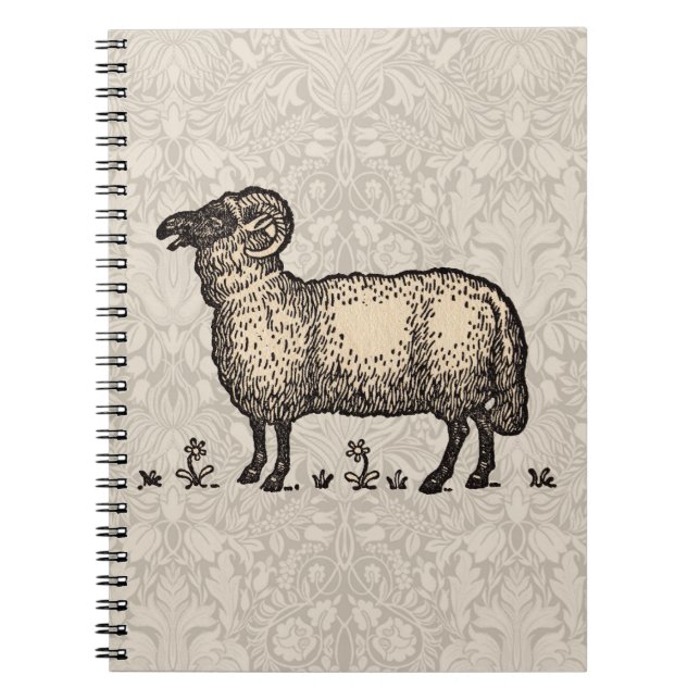 Caderno Espiral Ovelha Cordeiro Fazenda Animal Vintage (Frente)