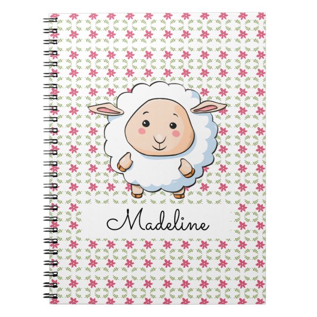 Caderno Espiral Ovelha Floral Personalizada (Frente)