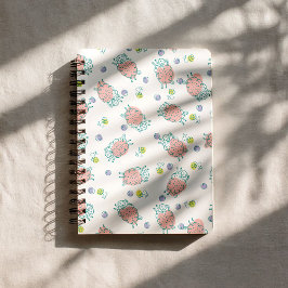 Caderno Espiral Ovelha Rosa com Flores & Frutas - Padrão Fofo