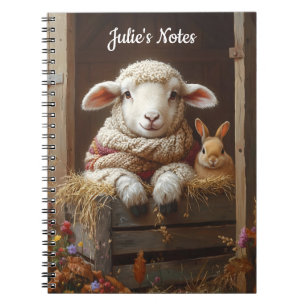 Caderno Espiral Ovelhas e coelhos em celeiro com flores