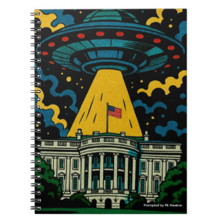 Caderno Espiral Óvni pairando sobre a Casa Branca