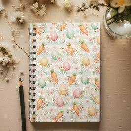 Caderno Espiral Ovos de Páscoa Pastéis & Cenouras Padrão de Aquare