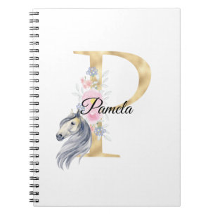 Caderno Espiral P letra monograma personalizado com cavalo