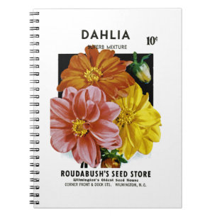 Caderno Espiral Pacote da semente do vintage da dália