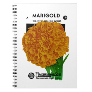 Caderno Espiral Pacote de Semente da Marigold Vintage