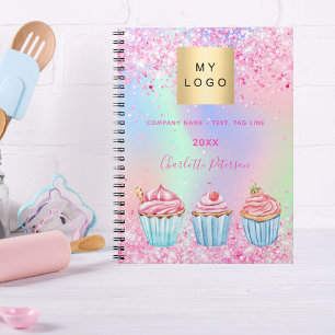 Caderno Espiral Padaria pastelaria glitter cupcakes nome