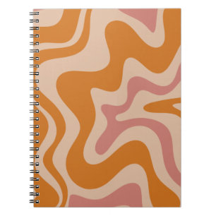 Caderno Espiral Padrão Abstrato de espiral líquida retrô cor de