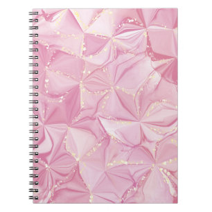 Caderno Espiral Padrão Abstrato de Geodo de Mármore Rosa Dourado