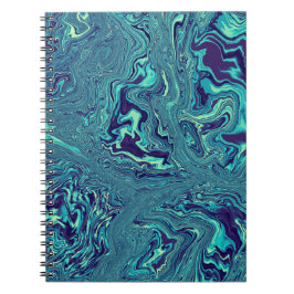 Caderno Espiral Padrão Abstrato de Mármore Líquido Azul