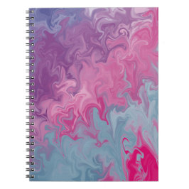 Caderno Espiral Padrão Abstrato de Mármore Líquido Rosa e Turquesa