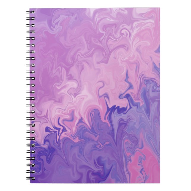 Caderno Espiral Padrão Abstrato de Mármore Líquido Roxo (Frente)