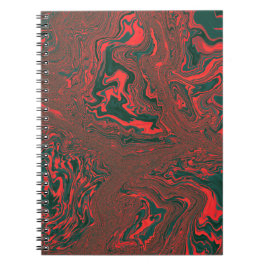 Caderno Espiral Padrão Abstrato de Mármore Líquido Vermelho