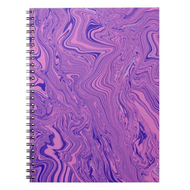Caderno Espiral Padrão Abstrato de Mármore Líquido Violeta (Frente)