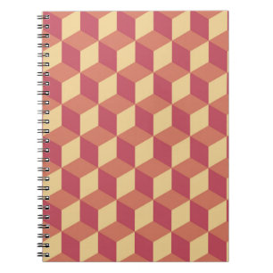 Caderno Espiral Padrão abstrato Orange Red Cube