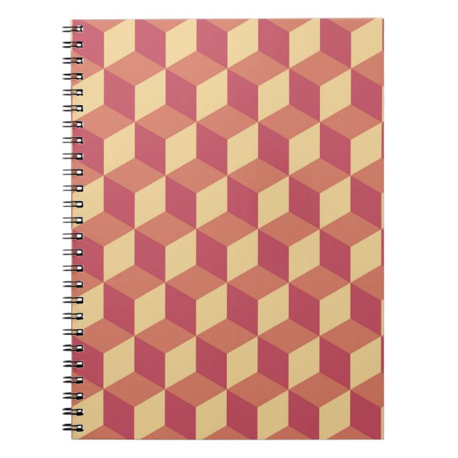 Caderno Espiral Padrão abstrato Orange Red Cube (Frente)
