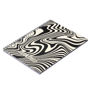 Caderno Espiral Padrão Abstrato Redemoinho Preto Retro