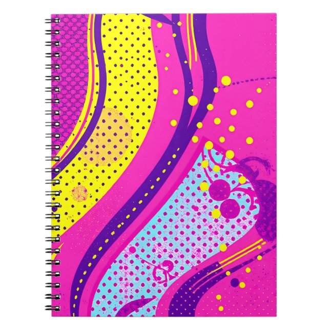 Caderno Espiral Padrão Abstrato Rosa Amarelo Pop Art (Frente)
