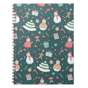 Caderno Espiral Padrão Adorável de Natal do Snowman