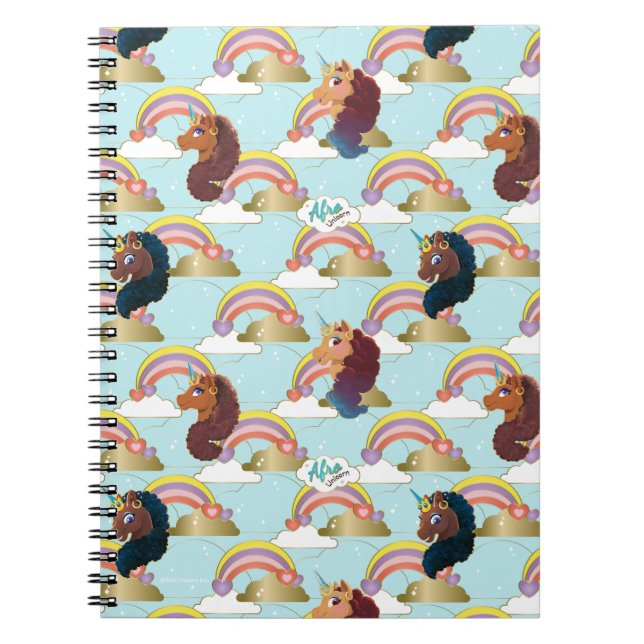 Caderno Espiral Padrão Afro Unicorn Rainbow e Heart (Frente)