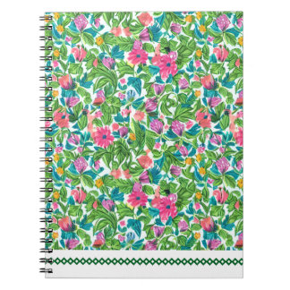 Caderno Espiral Padrão alegre de verão colorido arte botânica