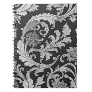 Caderno Espiral Padrão Antiquado do Fleur Monocromático