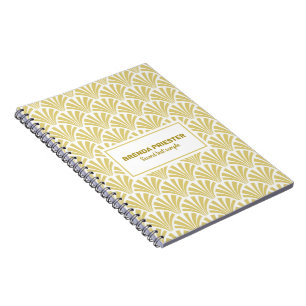 Caderno Espiral Padrão art déco dourado e branco