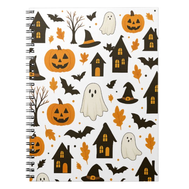 Caderno Espiral Padrão Assustador do Halloween - Spooky e Festivo (Frente)