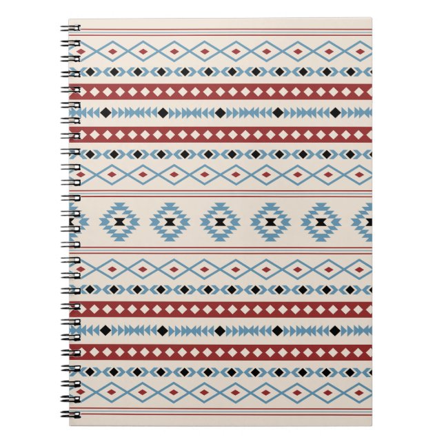 Caderno Espiral Padrão Aztec Blue Black Cream Mixed Motifs (Frente)