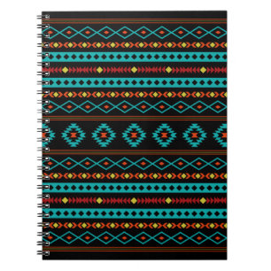 Caderno Espiral Padrão Aztec Teal Reds Amarelo Preto Misturado Mot