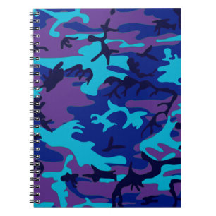 Caderno Espiral Padrão Azul Escuro de Camouflage e Roxo