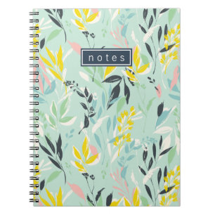 Caderno Espiral Padrão bonito de Folhagem de Pastel