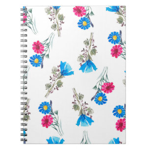 Caderno Espiral Padrão botânico aquoso de primavera rosa claro
