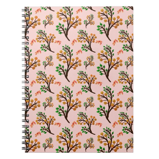 Caderno Espiral Padrão botânico contínuo com ramalhete de frutas f (Frente)