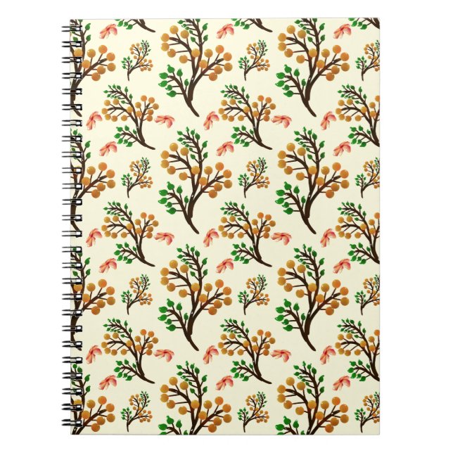 Caderno Espiral Padrão botânico contínuo com ramalhete de frutas f (Frente)