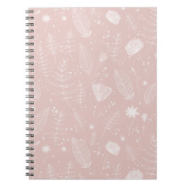 Caderno Espiral Padrão Botânico de Flor Silvestre Rosa Corado