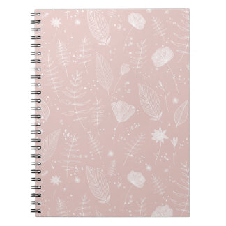 Caderno Espiral Padrão Botânico de Flor Silvestre Rosa Corado