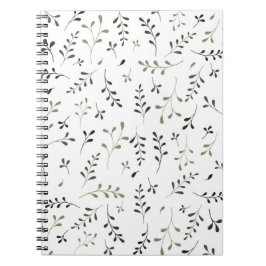 Caderno Espiral Padrão Botânico de Folha Verde Salvia Minimalista