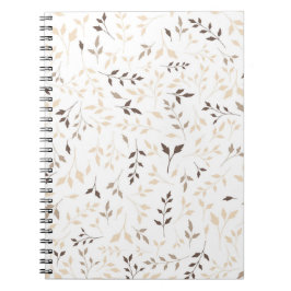 Caderno Espiral Padrão Botânico de Folhas Bege Neutro Marrom