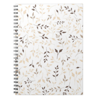 Caderno Espiral Padrão Botânico de Folhas Bege Neutro Marrom