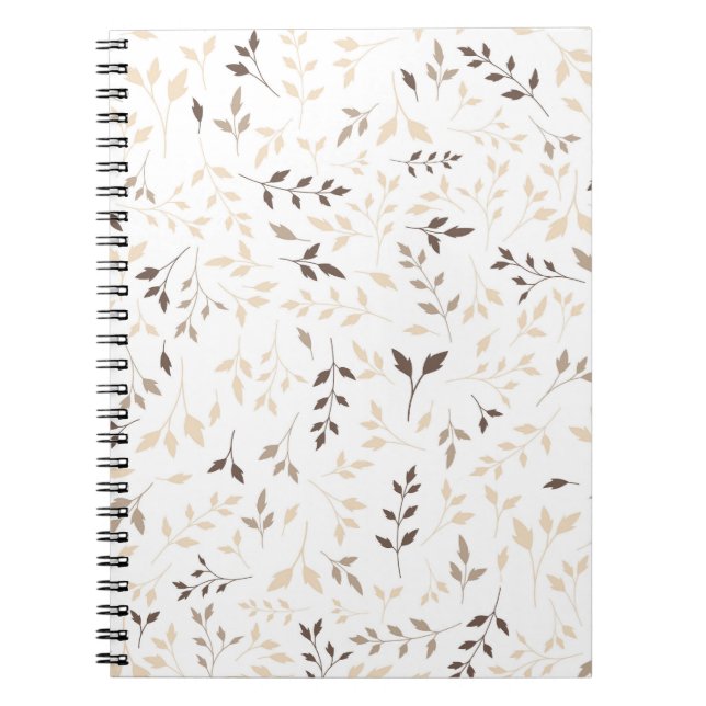 Caderno Espiral Padrão Botânico de Folhas Bege Neutro Marrom (Frente)